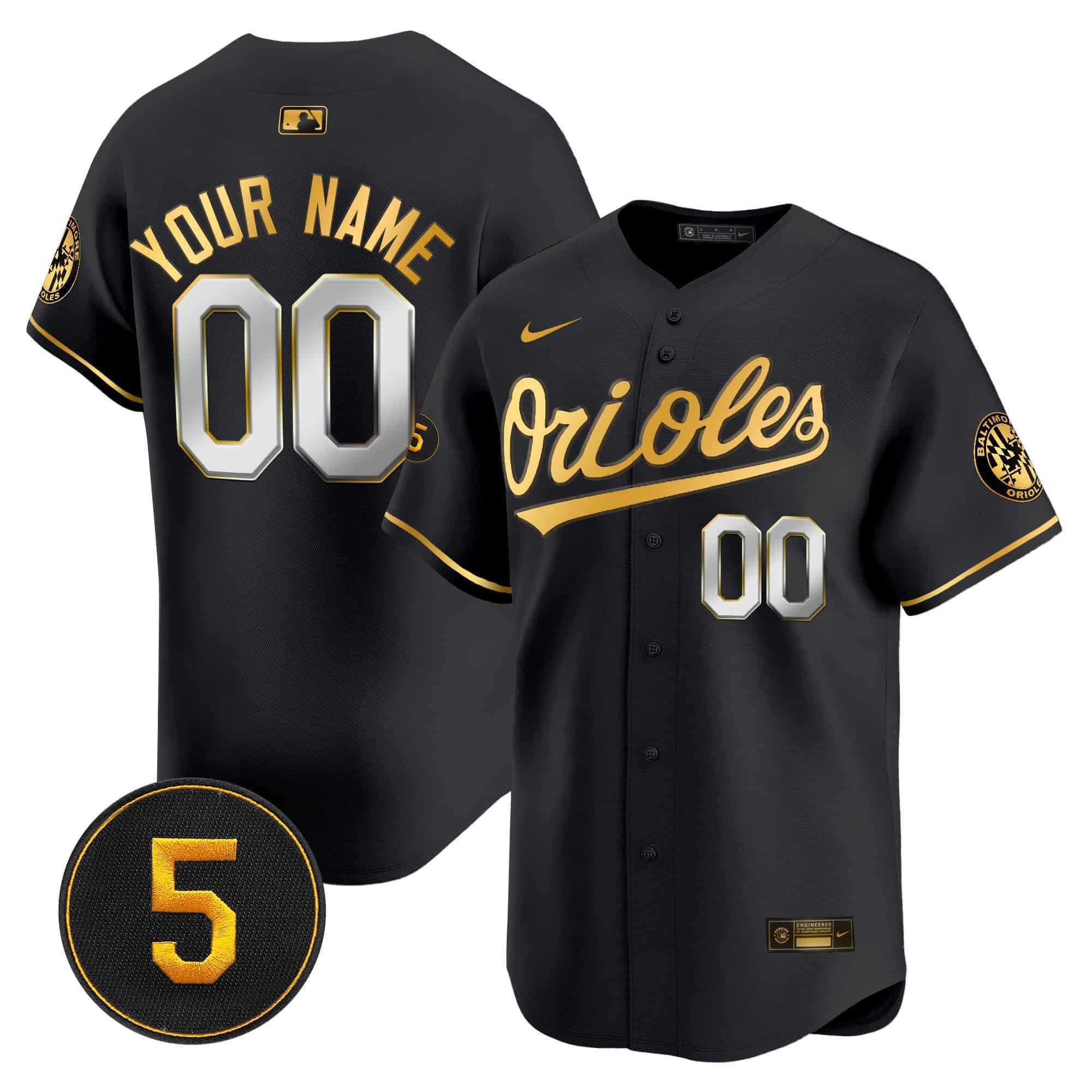 Men Baltimore Orioles Black 2024 Nike Robinson Patch Vapor Premier Limited Custom MLB Jersey->->